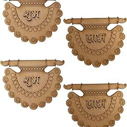 Bs amor Pack of 4 MDF Ancient Fan Shubh Labh Cutout for Art and Craft, Festival Decoration, DIY Project Ancient Fan Shubh Labh Size is 5x4 Inch-image-7