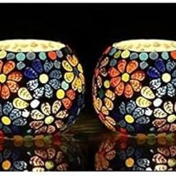 Surekha Tealight Mosaic Candle Holder for Home Decoration Mosaic Glass for Bedroom, Office, Living Room, Dining Table, Festive Lights Decoration - with 2 Tealight Candle Free (2)-image-1