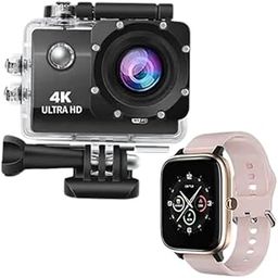 Drumstone Combo Pack of 2 Items- Action 4K Waterproof,170 Degree Wide Angle WiFi HD Cam, 16MP with Smart Watch with 1.54 inch Screen Fitness Sport Bluetooth Call Waterproof (Rosegold)-image-36