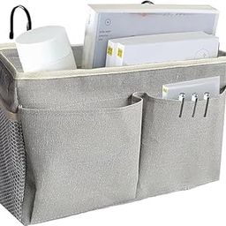 Swejos Hanging Basket Bedside Caddy with Hooks, Bed Organizer Hanging with Metal Hooks, Bunk Bed Storage for Top Bunk Dormitory Bedside Storage Pocket for Books Phones Holder.-12