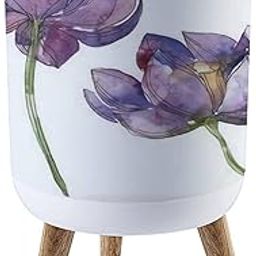 ALIWHDFIAW Press Cover Round Trash Bin Legs Purple Lotus Foral Botanical Flower Wild Spring Leaf Wildflower Push Top Trash Can Lid Dog Proof Garbage Can Wastebasket for Living Room 7L/1.8 Gallon-32