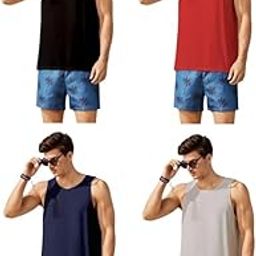 Men's Cotton Solid Regular Fit Multicolour Vest (Pack of 4)-image-86