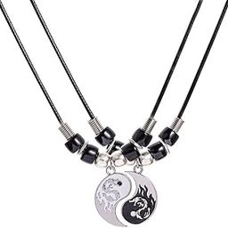 2 Pieces Yin Yang Friend Pendant Necklace Dragon Matching Unique Taichi Fish Couple Necklace Cord BFF Friendship Bestie Engagement BFF Jewelry-image-67
