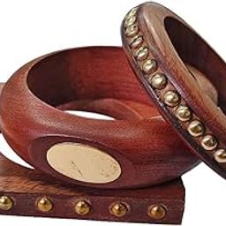 Fuschianet Accessories Keekar Wooden Stackable Bangles with Brass Detailing Combo for Women and Girls-image-86