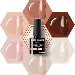 THR3E STROKES Nude Gel Nail Polish Set -6 Colors Neutral Milky White Pink Brown Gel Polish Kit Skin Tones Soak Off Gel Nail Kit Manicure DIY at Home Nail Art Salon Gift (BOURBON 678)-18