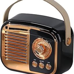 VEHOP Retro Bluetooth Speaker, Vintage Wireless Speaker,Portable Mini Radio Old Fashion Style for Room Decor Kitchen Desk Bedroom Office,Supports TWS Pairing for iPhone,Android Devices (Black)-86