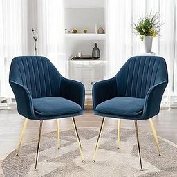 CHAIR KING Velvet Accent Chair for Living Room | Modern Upholstered Armchair with Soft Cushion, Padded Armrests & Metal Legs | Comfortable Lounge Chair for Bedroom, Office, Cafe (Blue, Pack of 2)-image-21
