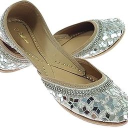 Women's Mirror Flower Genuine Soft Leather Embroidered Jutis | Bite and Pinch Free Jutti | Punjabi Formal Juttis | Girl's Wedding Flat Ladies Mojari | Formal Ethnic Juti |-image-82