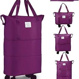 Rolling Duffle Bag with Wheels, Expandable Foldable Duffle Bag with Wheels and Handle for Travel, Rolling Luggage Bag Carry on Duffel Bag,Weekend Bag (1 Pcs) (Wine)-0