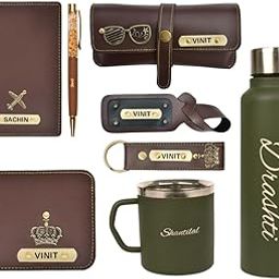 Personalised All in One Gift Combo for Men’s | Customized Man Gift Hamper with Name & Charm, Leather Men Wallet, Passport Cover, Water Bottle, Keychain, Customized Pen - Brown-13