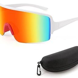 Karsaer 80s Neon Visor Shield Wrap Around Sunglasses for Men Women Oversized Reflective Shades B5089-image-42
