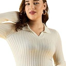 98 Degree North Women Cotton Self Design Collar Neck Pullover Has A Full Sleeves and Straight Hem-RG1165-WHITE-image-65