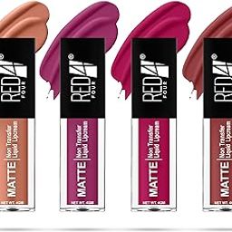 Red4 Miss Perfect Liquid Lip Cream | Non Transfer and Long Lasting | Liquid Lip Color | Pack of 4 (Nude | Boysenberry | Tryian Purple | Brick, 16g)-2