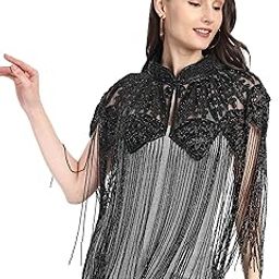 Women Net Embellished Beads Cape Poncho-16