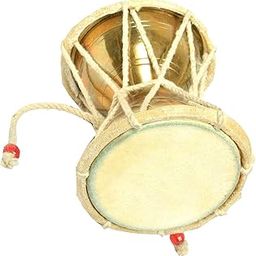 Aone India Handmade Brass Damroo/Damru Indian Musical Instrument for kirtan Height : 4.75 inches-picture-18