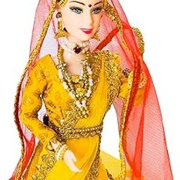 Maalona | Rekha | Indian Traditional Doll in Lehenga | Celebrating Indian Culture Through Play | Rakhi Gift for Sisters | Fully Foldable (11.3 inch, Yellow & Red-image-56