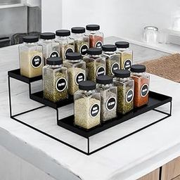 Go Hooked Kitchen 3-Tier Step Standing rack Kitchen Spice Bottle Rack Utensil Holder Food Storage Organizer for Cabinet Pantry Shelf Bathroom Rack (Black, Pack of 1, Iron, Step Shelf, Countertop)-24