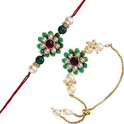 Rakhi for Brother Bhabhi Rakhi Combo Set of 1 with Roli Chawal-43