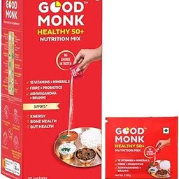 Good Monk Healthy 50+ Nutrition Mix For Seniors (Add To Food): Multivitamins, Probiotics, Fibre & Ashwagandha. Includes Vit. B12, C, D, Biotin, Iron & Zinc - 30 Sachets, 1 count, 71.4 grams-21