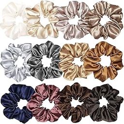 Satin Silk Scrunchies Soft Hair Ties Fashion Hair Bands Hair Bow Ropes Elastic Bracelets Ponytail Holders Hair Accessories Best gift for Sister, Friend, Mom (Pack of 12)-image-56