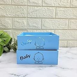 AANA GIFT HAMPERS® Baby Hamper Tray, Wood Tray - 7X6X2.2(H) Inch, Perfect for Gifting or Personal Use, Pack of 2 (Blue)-28
