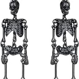 Women's Jointed Skeleton Dangle Long Earrings - 3-1/2 Inch - Ultra Light - Lead & Nickle Free - Halloween Costume Accessories-48