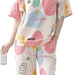 Women’s Cotton Pajama Set with Top & Short|| Korean Night Suit|| Lightweight Printed Set || Soft & Comfy Sleepwear for Girls & Women-image-69