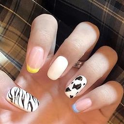 Styfy Press On | Stick On Fake Nails | Round | Artificial Designer With 24 Pcs Jelly Glue on False Nail Including Manicure Kit - Black & White Zoo-15