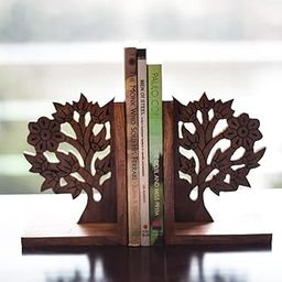 ExclusiveLane 'Engraved Tree' Handcrafted Wooden Book Ends for Shelf (Sheesham Wood) | Bookends for Heavy Books Shelf for Home Book Stand Book Ends for Table Book Holder Book Stopper Book Ends Wooden-image-25