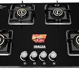 INALSA Hobtop Elegio 4B AI – 4 Burner Glass Gas Stove|Auto Ignition|Toughened Glass Top|High Efficiency Brass Burners|Stylish Metal Knobs|ISI Certified|6-Year Glass Warranty-image-91