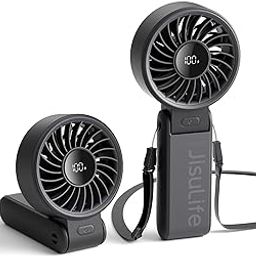 JISULIFE Handheld Fan Life7,2024 Powerful Portable Fan with LED Display[19.5Hrs Max Cooling]5000mAh,150°Folded,5 Speeds,Lanyard; 3-IN-1 Hand/Desk/Neck Fan,Travel Essentials Gifts for Women,Men(Black)-28
