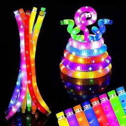 Toyshine LED Flashing Pop Tube Fidget 12 Pcs Toy Fun Pull and Pop Tubes Sensory Tubes for Kids Adults Stretch and Bend ADHD Autism Anxiety Stress Relief Toys Great Gift Party Prizes-45
