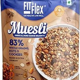 Fit & Flex Baked And Healthy Rich Choco Almond Cookie Delights Muesli, Oat Rich Cereal With High Protein, Ready To Eat Breakfast Cereal - As Seen on Shark Tank India - 450 gm (Pack Of 1)-image-17