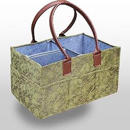 GREEN DECOR Non Woven Fabric Cute Diaper Caddy Bag with PU Leather Handle for Smart Mothers Baby Diaper Caddy Wipes Storage Organizers,Foldable and Portable(Spray Print Green-15X10X8 Inch)-17