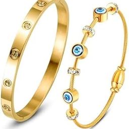 bracelet for women Stylish Bangles for women Adjustable Anti Tarnish Bracelet for girls 2 rose gold Kada for Women Accessories Anti Tarnish Jewellery Stainless Steel Cuff Bracelet gifts Combo-image-11
