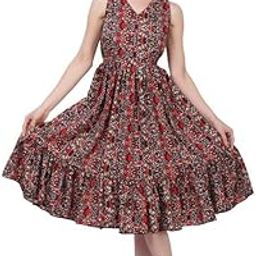 Women's Crepe A-Line Knee Length Dress | Western Sleeveless Dress for Girls | Flared Frock | Frill Midi | Knee Gown-picture-6
