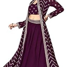 Crop top Lehenga Shrug Set for Women - Georgette Embroidery Crop Top Lehenga with Shrug Suit Set for Wedding wear Ethnic Fusion Set-picture-43