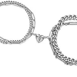 Silver Couple Bracelet Magnetic Silver Plated Heart Bracelets Love Couples Bracelets Friendship Promise 2 In 1 Wrist Band Link Chain Bracelet For Men-image-15