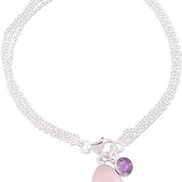 Womens Silvertree925 Fashionable Real Rose Quartz & Amethyst Gemstone In Pure Sterling Silver Bracelet-38