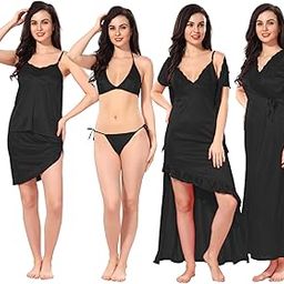 Apparels Designer Solid Satin 6 Piece Nightwear Set (1 Robe, 1 Nighty, 1 Top, 1 Shorts, 1 Lingerie Set) for Women | Sexy & Stylish | for Honeymoon, Valentine's Day, Bedroom-image-11