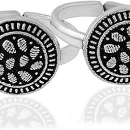 Oxidised Silver Round Traditional Toe Rings | Women's Antique Toe | Silver Bichiya For Women and Girls | Pure Chandi Bichiya Foot Ring Jewellery | 16+ Adjustable-9
