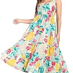 Women's Cotton Floral Midi Dress | Sleeveless Tiered Dress with Square Neck and Regular Back | One Piece Dresses for Summer, Travel, Beach and Casual Wear-image-5
