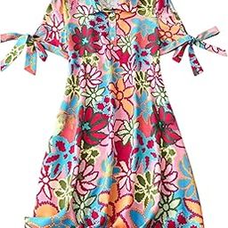 Dresses for Women | Short Sleeve |All Over Floral Print| Collar-Neck and Regular Sleeves |Front Open Button & High Waist Knot|Knee Length-image-88