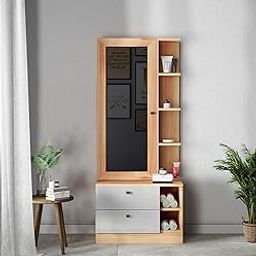 Giant Wood Light Dressing Table/Mirror with Two Drawer Storage and Shelves-14