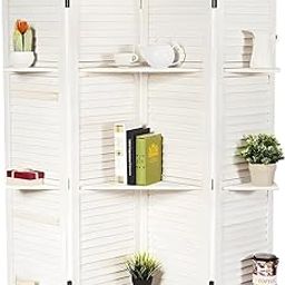 Cosmic Zenart Wooden Room Divider | Foldable Privacy Screen with Stylish Patti Design, 4 Panels with 3 Display Shelves – Perfect for Studio, Living Room, Office, Puja Room, Home, or Salon (White)-image-16