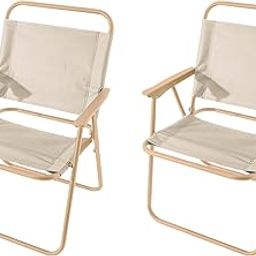 Kuber Industries (Set of 2) Portable & Foldable Chair for Travelling - Small Camping Cloth Kurchi for Outdoor Beach & Home Aram - Khaki-image-62