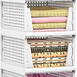 Kuber Industries Large 4 Pcs Stack it Up Cloth Stacker | Foldable Shirt Storage Stacker for Wardrobe | Plastic Stackable Closet Organizer | White-image-3