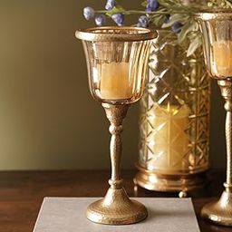 Amber & Gold Glass Hammered Hurricane with Base - Small Candle Holder for Home Decor | Decorative Candle Stand Holder for Home, Dinner Table, Bar, Birthday Decoration-image-51