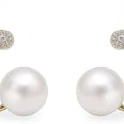 SDS Enterprises Pearl Drop Earrings, Gold-Plated Crystal Flower Design, Double Pearl Studs for Women-image-1