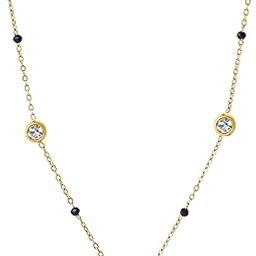 Nitya Mangalsutra | Stainless steel | Delicate Gold-Plated Chain with Alternating Solitaire CZ & Black Beads | Elegant Mangalsutra with Minimalist Charm-image-21
